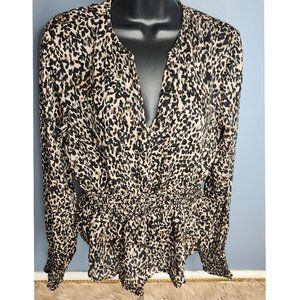 CLOTH & STONE ANIMAL PRINT HI- LOW V-NECK BLOUSE -Size Med